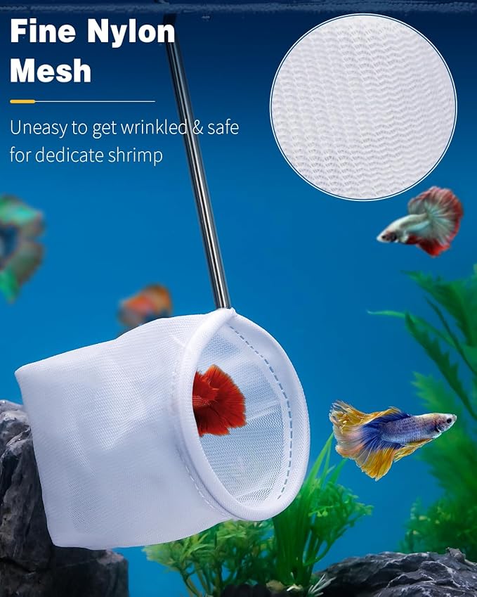 Pawfly Aquarium Shrimp Net - 3 Inch Tiny Fish Tank Net With Extendable Stainless Steel Handle, Soft Round Fine Mesh for Baby Fish, Food Residue, and Debris Skimming in Tanks & Small Ponds