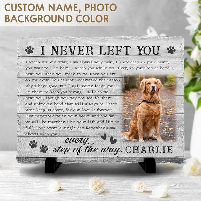 Memorial Stone: Personalized Thoughtful Gifts for Pet Lovers, Changeable Poem Option, Memorialize Your Furry Dog and Cat's Image with Preferable Version, Cemetery Decorations