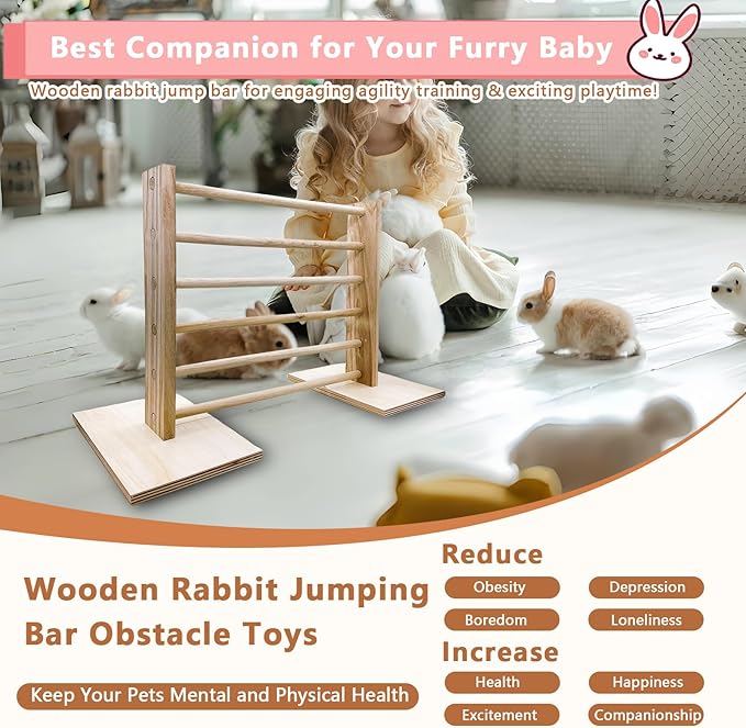 Hamiledyi Rabbit Jump Bar Rabbit Adjustable Hurdles Wooden Obstacle Exercise Agility Toys Training Jumping for Bunny Guinea Pig Ferret Squirrel