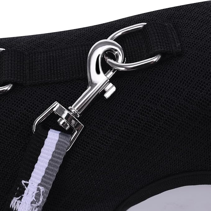 Cat Harness and Leash for Walking Escape Proof Breathable Mesh Fabric, Solid Black, Medium, Adjustable Cat Walking Jackets, Padded Stylish Cat Vest