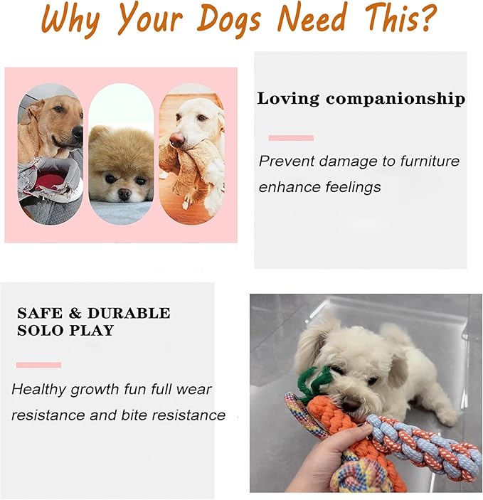3PCS Natural Cotton Rope Toys for Small Dogs and Puppies, Dog Dental Care Chew Toys for Teething, Anxiety Relief, Helps Clean Teeth & Prevent Furniture Destruction(Corn cob Set)