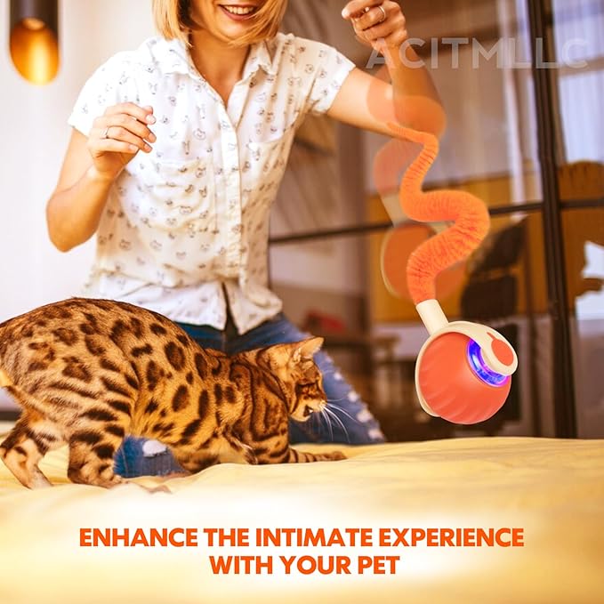 2025 New Interactive Cat Toy, Automatic Moving Cat Ball Toy with Tail, Rechargeable Smart Chase Pet Toy Ball, Stimulation Toys for Indoor Cats Exercise (Blue)