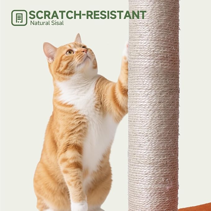 37.4-inch Cat Tree, Cat Tree Tower with Twin Cat Condos for Indoor Cats, Plush Cat House with Padded Perch, Scratching Ladder and Posts and Plush Balls for Kitty Play, Orange