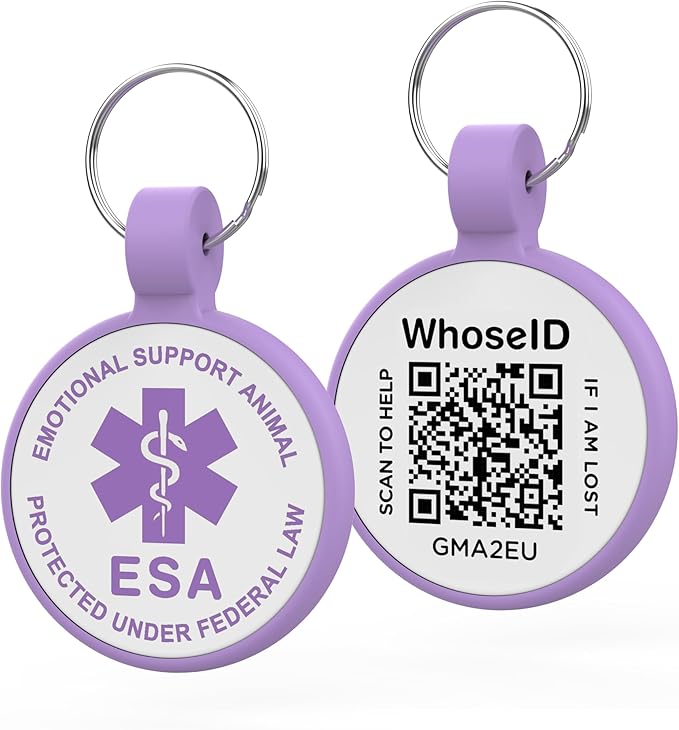 ESA Dog Tag, QR Code Dog Tag, Modifiable Free Pet Online Profile, Scannable QR Code, Scan QR Send Instant Location Alert Email, Silicone Lightweight ID Tag for Dog and Cat (Purple, Regular)