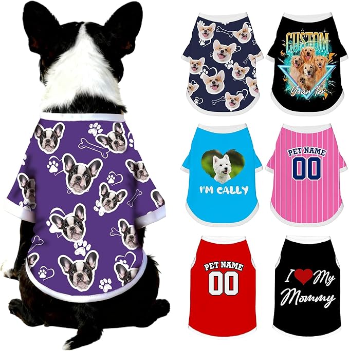 Custom Dog Shirt with Name Photo Text Logo Personalized Dog Pullover Shirts Customized T Shirt Clothes Gifts for Small Medium Large Dogs Cats Pet