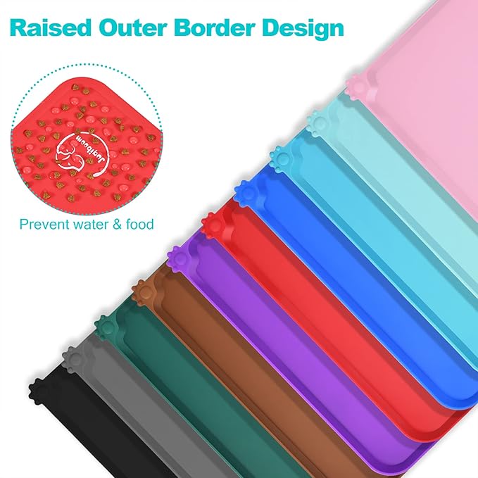 Silicone Waterproof Dog Cat Pet Feeding Mats, Non Slip, Easy Clean Pet Dog Cat Bowl Mats Placemat (18.5" x 11.5") Red
