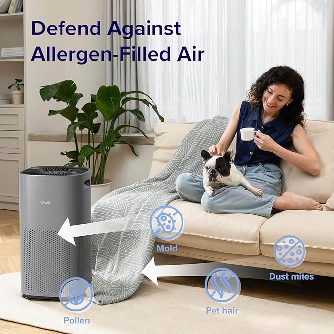 LEVOIT Air Purifiers for Home Large Room Up to 2933 Ft² With HEPA Sleep Mode, AHAM VERIFIDE, Smart WIFI, PM2.5 Monitor, 3-in-1 Filter For Smoke, Pet Allergies, Dust, Alexa Control, Core 600S-P, Grey
