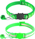2 Pack Breakaway Cat Collars with Bells, Reflective Design and Claw Print Design, Safety Buckle Kitten Collars Adjustable from 7.5 to 12.5 Inches (Green)