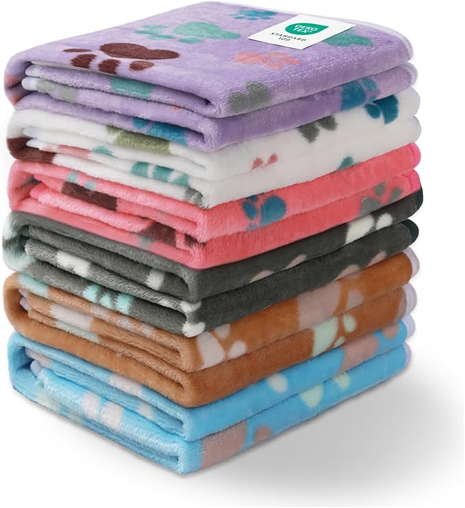 Luciphia 1 Pack 6 Dog Blankets Cat Soft Fluffy Fleece Pet Blanket Warm Cute Print Design Puppy Kitten Doggy Paw Medium(30"x20")