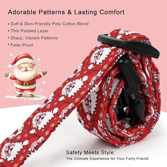 Christmas Dog Collar - Cute Red Santa Christmas Puppy Collar with Safety Buckle, Soft Adjustable Holiday Dog Collars for Small Medium Large Dogs M