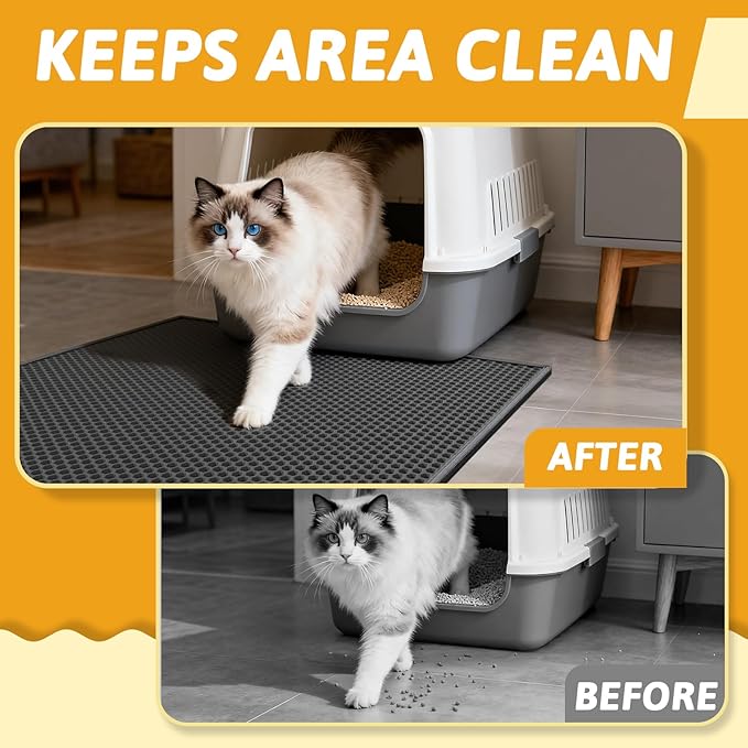 Pieviev Cat Litter Mat Double Layer Waterproof Urine Proof Trapping Mat 1 Pack (Black, 30x24 Inch (Pack of 1))