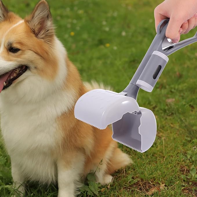Toyvian Heavy Duty Pooper Scooper for Large Dogs with Long Handle Portable Dog Poop Picker Waste Scoop Tool for Outdoor Pet Cleanup Gray
