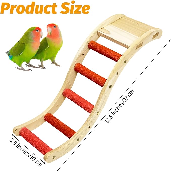 Hamiledyi Nature Wooden Bird Ladder Pet Parrots Climb Bridge Exercise Stands for Parakeet Climbing Chewing Bridge Bird Cage Accessories for Cockatiel Parakeet Lovebirds Budgie (Orange)