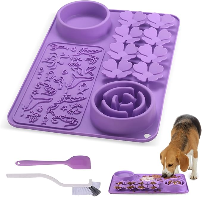 Silicone Lick Mat for Dogs & Cats – Slow Feeder Dog Bowl, Non-Slip Licking Mat for Large & Small Breeds, Puzzle Feeder & Snuffle Mat for Fast Eaters, Interactive Pet Food Mat