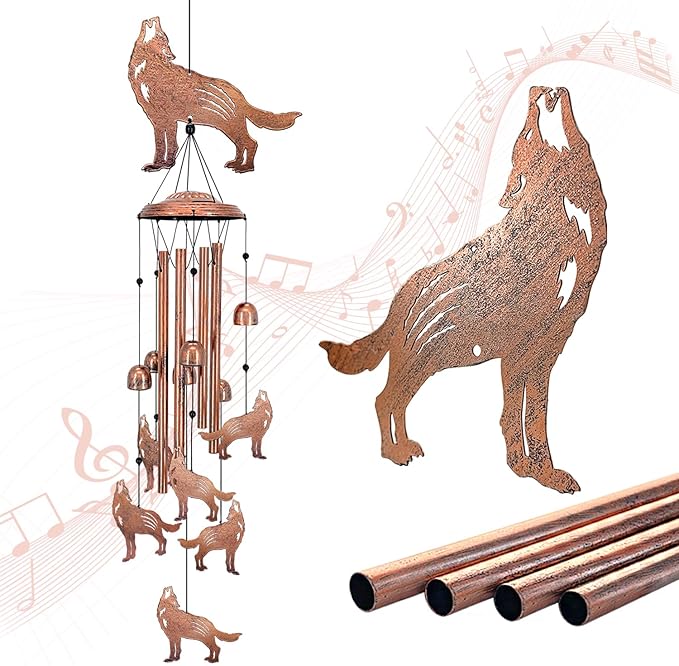 Wolf Wind Chimes for Outside,Wolf Gifts for Women/Men/Sympathy Gift/Memorial Gifts/Birthday Festival Metal windchimes Outdoors/Indoors,Patio,Garden Decor,Home,Porch,Yard Decor