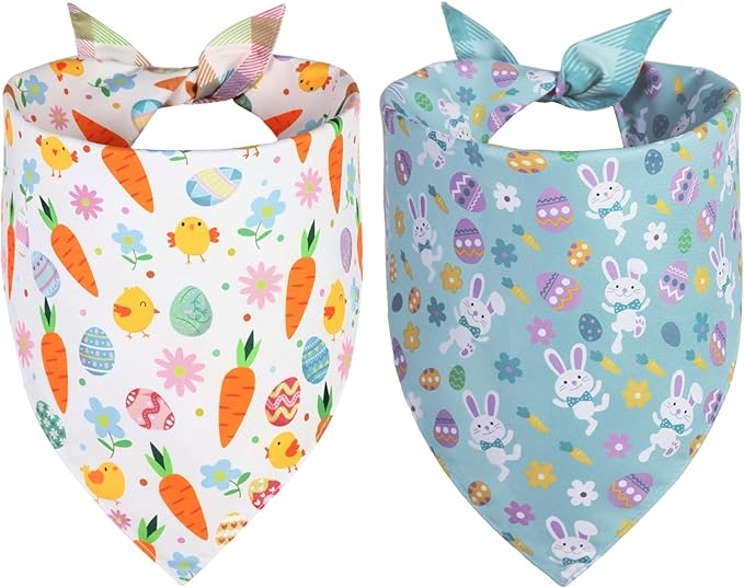 Easter Dog Bandana XLarge 2PCS, Colorful Scarf for Boy and Girl, Durable Triangle Reversible Bibs Handkerchief for Puppy Pet