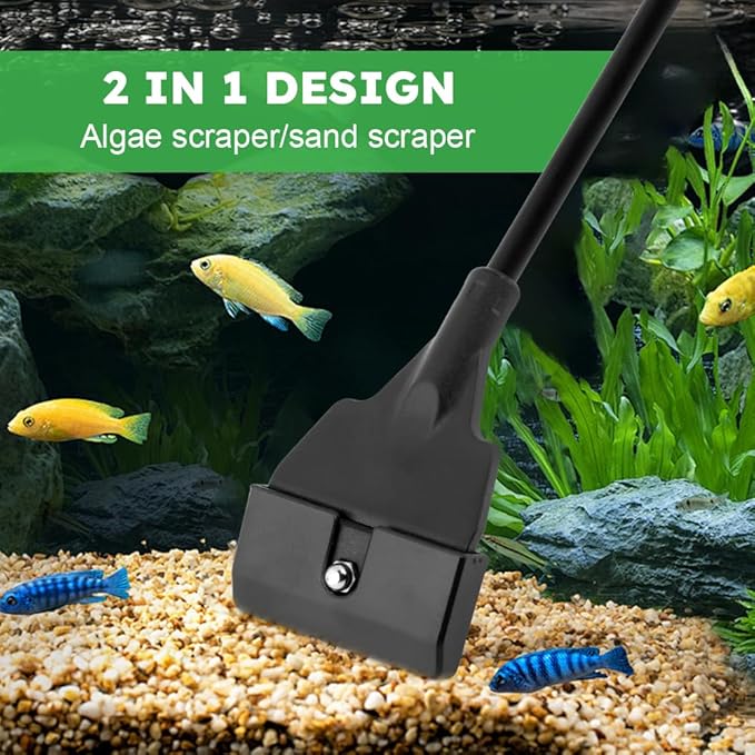 Fish Tank Scraper Cleaner, 21" Handheld Aquarium Cleaning Tool Length Adjustable Scraper Brushes Set for Fish Ree-f Plant Glass Tank (Color:Black)