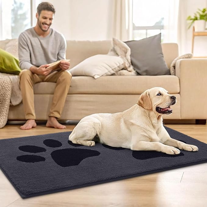 Buganda Dog Door Mat for Muddy Paws, Absorbent Dirt Trapper Washable Indoor Doormats, Non Slip Low-Profile Mud Mat for Dogs, Front Entrance Doormat for Inside Floor (70x47 Inches, Black)