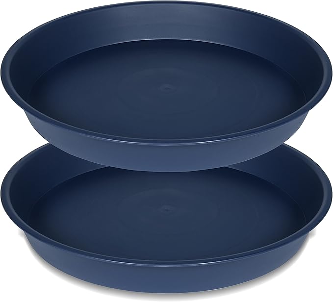 2 Pack of 8 inch Plant Saucer Clear, Heavy Duty Plastic Plant Water Tray 8 inch Round, Flower Plant Saucers for Indoors No Holes, Plant Dishes Saucer for Planter 7"/8" (8", Blue)