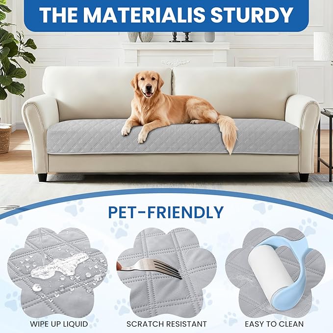 Waterproof Dog Bed Cover, Non-Slip Dog Blanket for Couch, Couch Covers for Dogs Washable, Pet Blanket for Furniture, Pet Bed Mat for Sofa, Car, Pet Supplies (82x102 Inch, Light Grey)