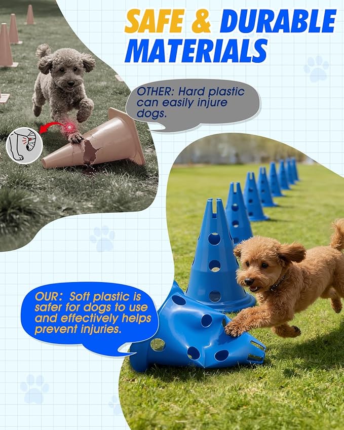 Dog Agility Hurdle Cone Set, Dog Agility Course Backyard Set with Height Adjustable Crossbar for Rehabilitation & Beginners, Dog Agility Equipment for Dog Obstacle Course Training Starter - 12 Inch