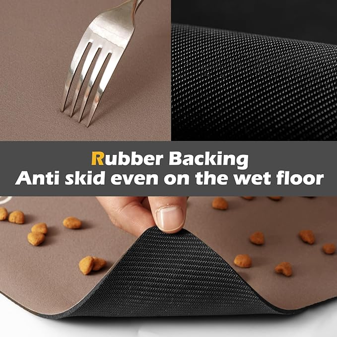 Pet Feeding Mat-Absorbent Dog Mat for Food and Water Bowl-Dog Accessories Pet Supplies-Dog Water Bowl for Messy Drinkers-No Stains Quick Dry Dog Water Dispenser Mat (12"x19", Brown)