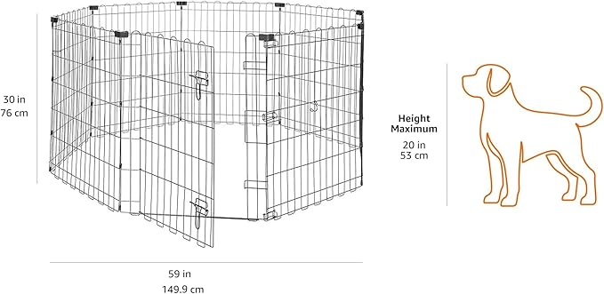 Amazon Basics Portable Foldable Octagonal Metal Exercise Dog Playpen, Indoor/Outdoor Pet Fence with Single Door, 8 Panels, Small, 30 Inches, Black