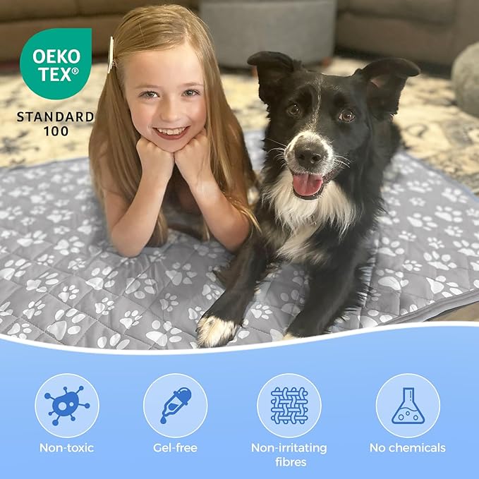 Rywell Cooling Mat for Dogs New Grey Edition, 24''x 18''Endothermic Color Changing Arc-Chill Cooling Fiber,Washable Non-Toxic Summer Pet Outdoor Bed Mat, Non-Slip&Foldable