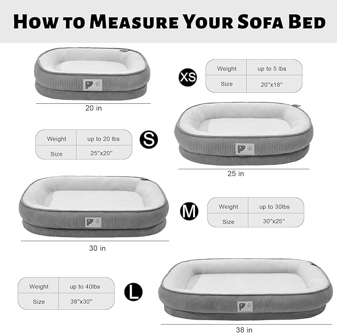 Orthopedic Cat Bed for Puppy,Cat Sofa Bed with Egg Crate Foam Dog Couch Bed with Four-Sided Bolster, Removable Cover & Non-Slip Bottom Grey XS