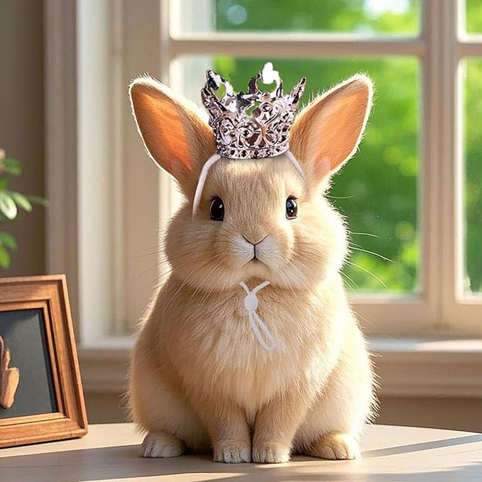 1PCS Crown Tiara Headband for Cat Dogs Puppy Birds Ducks Chicken Rabbit Hamster Pets Party Birthday Grooming Hair Accessories(Silver, Elastic)