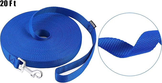 AmaGood Dog/Puppy Obedience Recall Training Agility Lead-15 ft 20 ft 30 ft 50 ft Long Leash-for Dog Training,Tie Out,Play,Safety,Camping (20 feet, Blue)