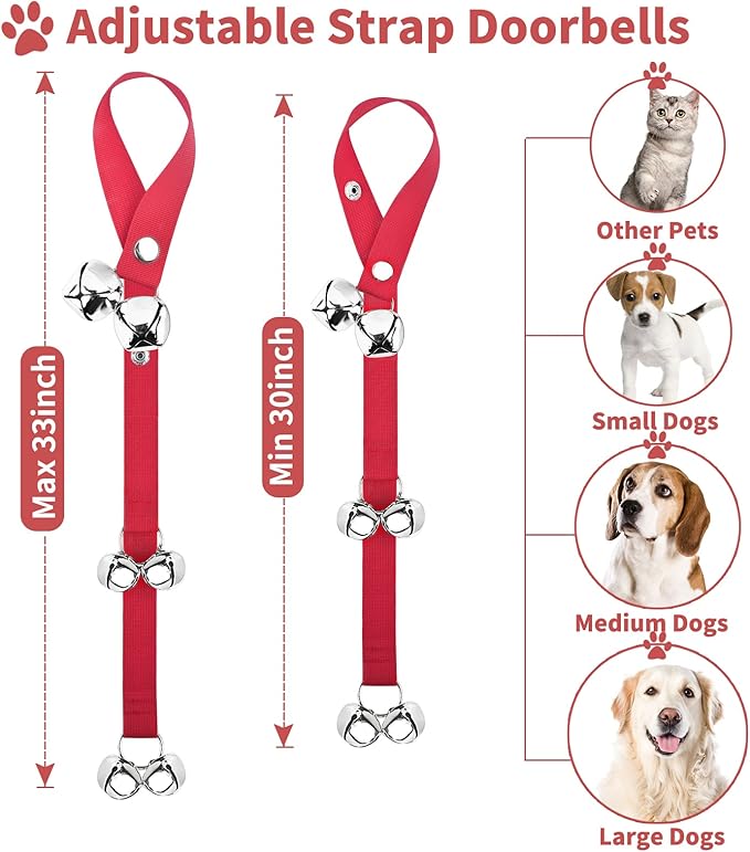 2 Pack Dog Doorbells, Pet Training Bells for Go Outside Potty Training and Communication Device Large Loud Dog Bell Cat Puppy Interactive Toys Adjustable Strap Door Bell (Red)
