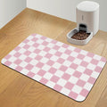Checkered Dog Food Mat, Absorbent Leak-Proof Pet Feeding Mat, Quick Dry Cat Food Mat for Messy Drinkers 16" x 24" Pink