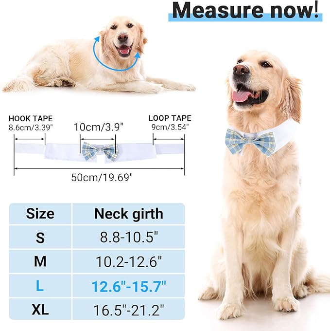 Segarty Dog Bow Tie, Adjustable Blue Plaid Bowtie Collar for Dogs Neck Girth 12.6-15.7in, Dog Neck Tie Tuxedo Comfortable Cotton Boy Pets Grooming Accessory for Formal Wedding Holiday Birthday Party