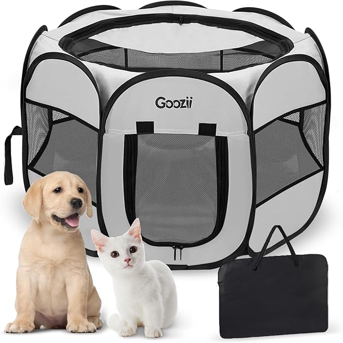 Pet Cat Playpen for Indoor Cats Enclosed, Puppy Dog Play Pen for Outdoor Travel Camping (Large Size, Light Grey)