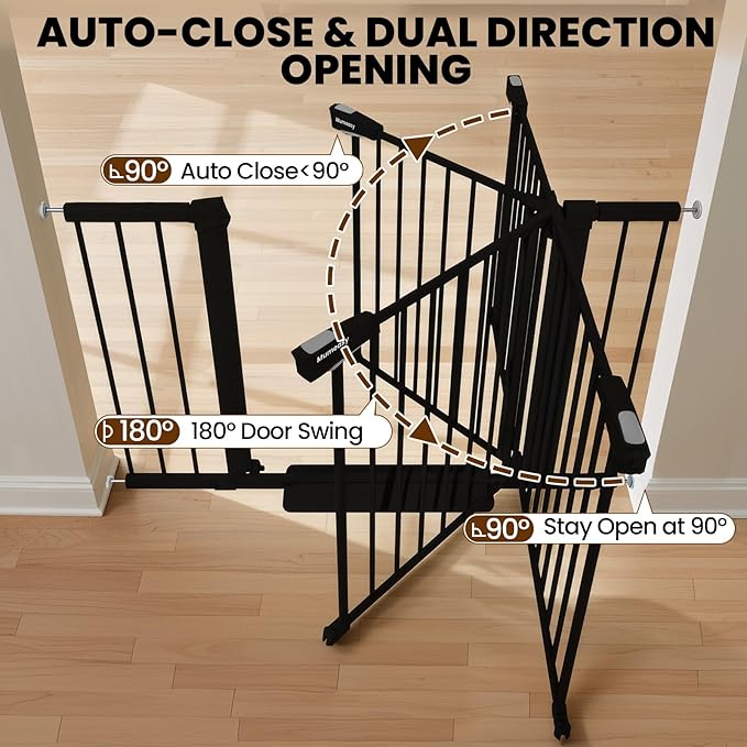 29.7-46" Extra Wide Baby Gate for Stairs, Pressure Mounted Dog Gate Indoor for Doorways, Auto Close Pet Gate with Walk Thru Door, Double Lock Child Safety Gate for Kids and Pet, No-Trip Design
