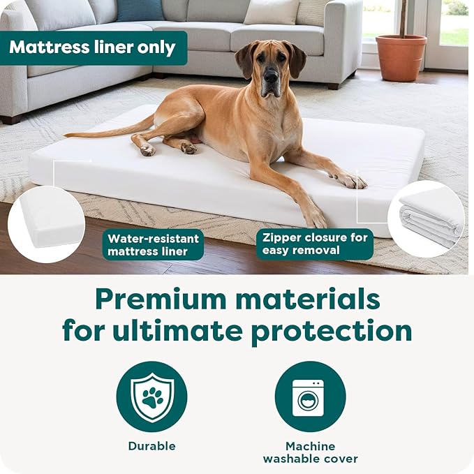 FurHaven Dog Bed Liner for Large Dogs, Water-Resistant Foam Protector with Quiet No-Crinkle Cover Design, Easy to Clean, Jumbo XL, Coated Polyester, White