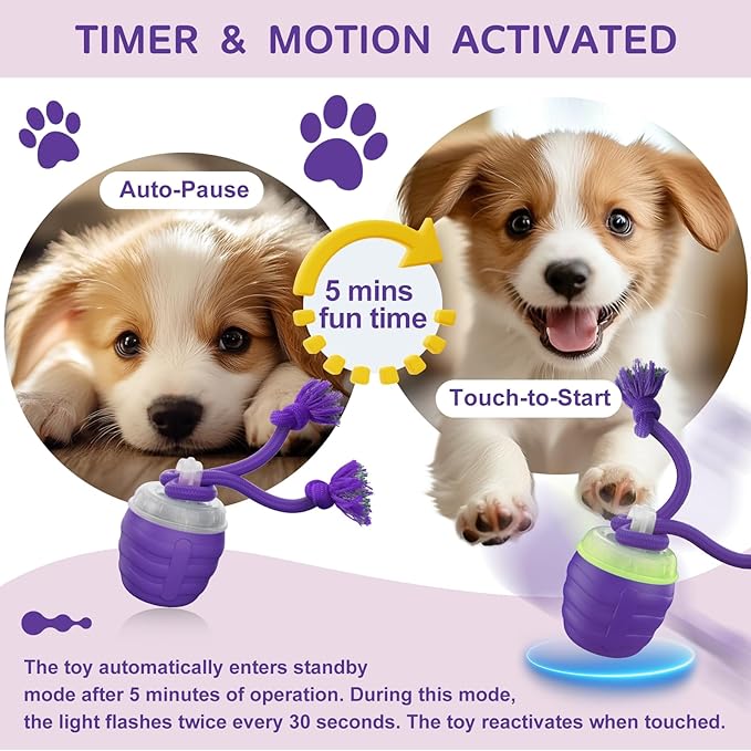 Interactive Dog Toy, [Newly Upgraded] Motion Activated Rolling Squeaky Ball for Medium/Large Dogs, Automatic Moving Dogs Ball for Boredom, USB Rechargeable(Purple)