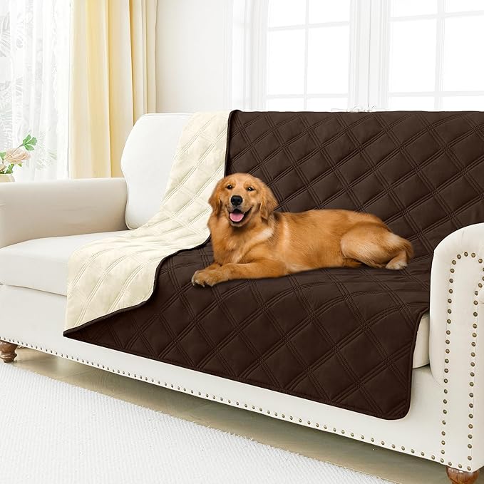 Smiry Waterproof Dog Bed Cover Blanket 52x82, Soft Reversible Pet Blanket, Washable Leakproof Cats Dogs Couch Cover for Sofa, Couch, Furniture, Chocolate/Beige