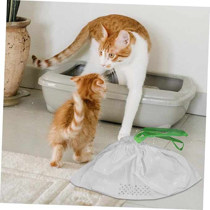 7Pcs Cat Litter Filter Bags Easy Pick Up Litter Cleaning Supplies with Hidden Pull Strap Design White for Hassle Cat Waste Disposal