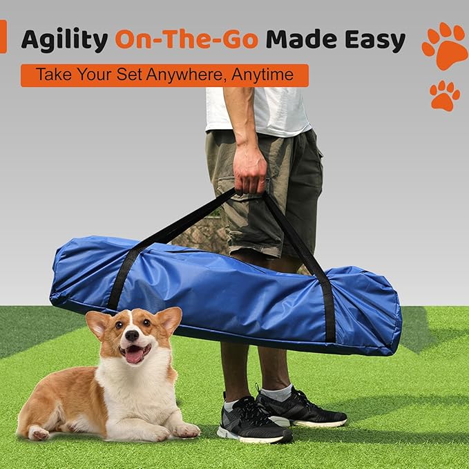 15 Piece Pets Agility Training Equipment, Obstacle Course Kit with Adjustable Dog Hoop, Dog Jump, Weave and Blind Poles, Pause Box for Outdoor Game