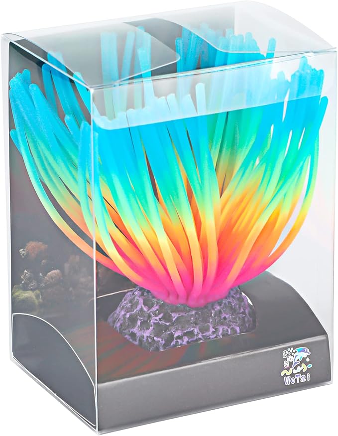 Uniclife Aquarium Imitative Iridescent Blue Sea Urchin Ball Artificial Silicone Ornament with Glowing Effect for Fish Tank Landscape Decoration