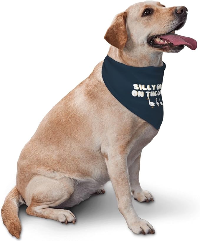 Silly Goose on The Loose Triangle Dog Bandana,Summer Bandana Funny Triangle Dogs Scarf Handkerchief Soft Adjustable Puppy Bandanas (Ink Blue)