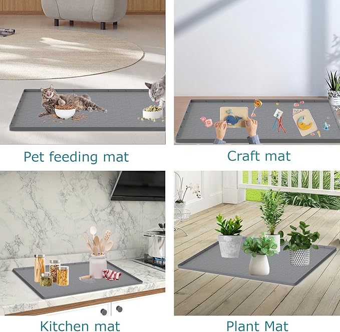 Cat Litter Mat for Litter Box, Silicone Large Cat Litter Trapping Mat - 40x28 in, Waterproof & Non-Slip, Durable & Easy Clean, Gray