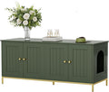 Homhedy Cat Litter Box Enclosure for 2 Cats, Litter Box Furniture Hidden with Double Room, Cat House, 47.2”L x 17.7”W x 21.7”H, Green and Gold