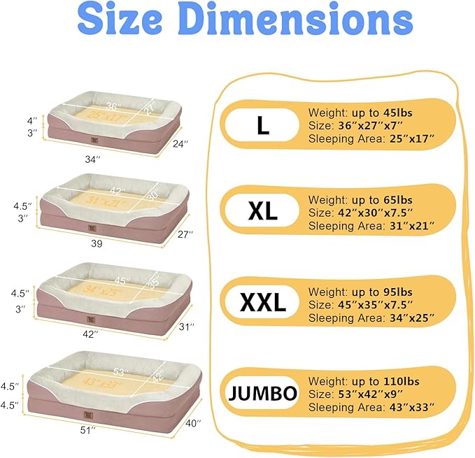 Orthopedic Washable Large Dog Bed - Removable Orthopedic Dog Bed XL with Bolster Extra Large Dogs Beds with Washable Cover for Large Size Pet Non-Slip Bottom