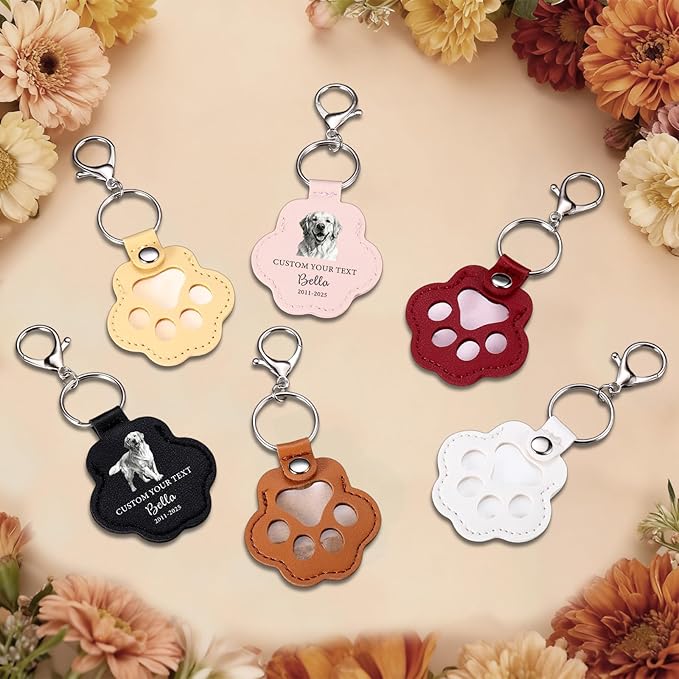Eunigem Personalized Pet Memorial Gifts for Dogs Cats-Custom Dog Hair Keychain Paw Keychains for Dog Fur-Shaped Leather Keychain,Remembrance Accessory Pet Hair Keepsake for Bag or Key (Color-9)
