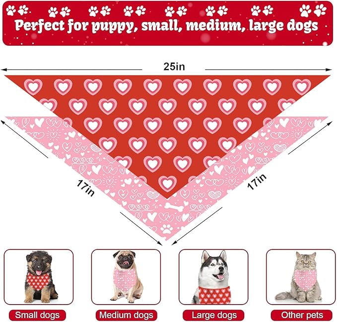 Valentine's Day Dog Bandana, 2 Pack Adjustable Holiday Party Birthday Pets Valentine Day Bandana Mother's Day Triangle Bibs Cat Scarf Set