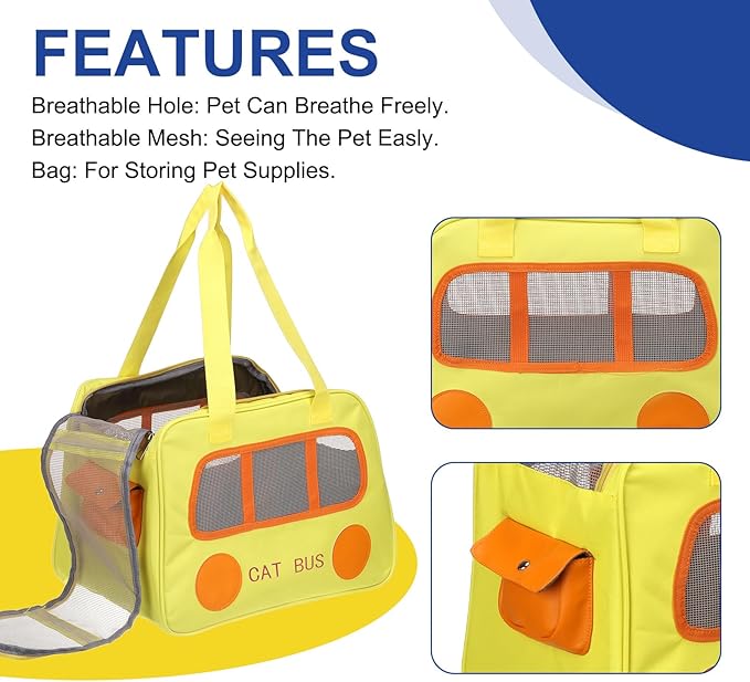 Pet Backpack Carrier, Portable and Ventilated, Oxford Cloth, Dogs Cats and Small Animals Travel Bag 16.93", (Yellow, 1 Pcs), Intended for Hiking/Camping/Traveling
