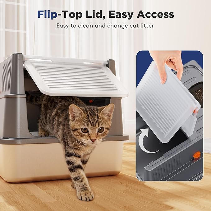 FURTIME Stainless Steel Litter Box with Lid for Kitty, Metal Enclosed Cat Litter Box for Small Cats, Kitten Cat Box with High Sided Enclosure & Scoop, Odor Free, Anti-Leakage, Grey